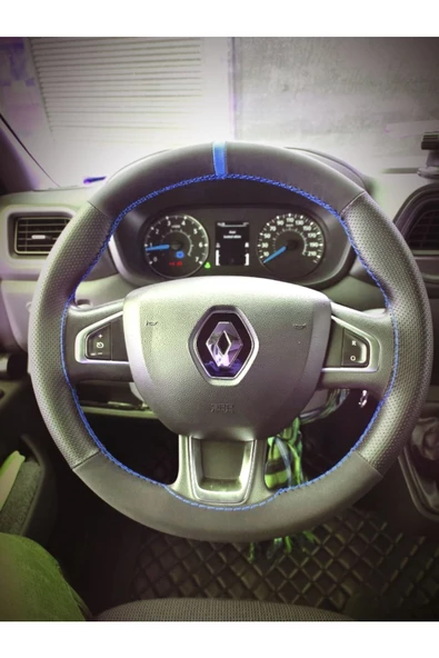 DİKİŞLİ DİREKSİYON KILIFI NUBUK NOKTALI MAVİ YÜZÜK MAVİ DİKİŞLİ RENAULT MASTER İÇİN - 1