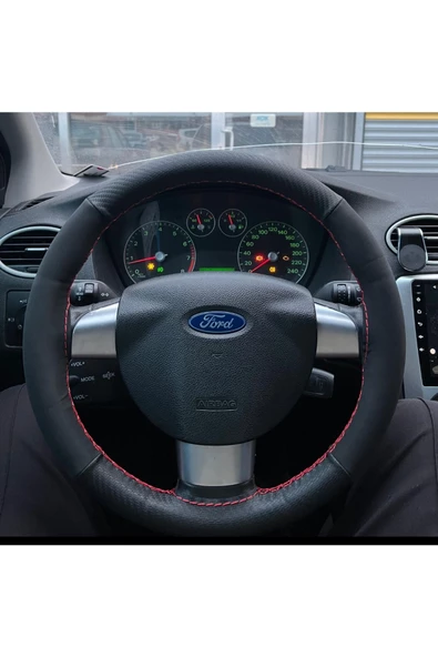 DİKİŞLİ DİREKSİYON KILIFI KARBON NUBUK DERİ KIRMIZI DİKİŞLİ FORD 2.5 ÜÇ KOLLU İÇİN ürün görseli