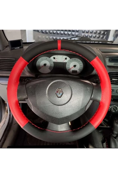 DİKİŞLİ DİREKSİYON KILIFI SİYAH/KIRMIZI DERİ KIRMIZI YÜZÜK/DİKİŞLİ renault 2007 sonrası ürün görseli