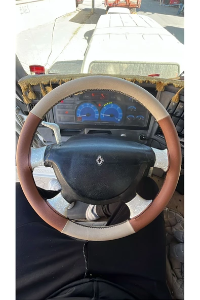 DİKİŞLİ DİREKSİYON KILIFI AÇIK BEJ TABA DERİ SİYAH DİKİŞLİ RENAULT PREMİUM TIR KAMYON İÇİN - 2