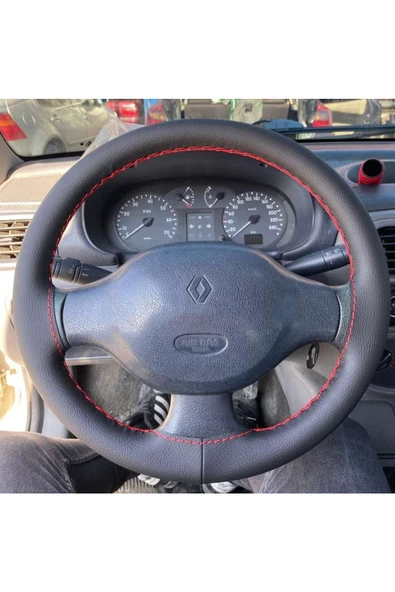 DİKİŞLİ DİREKSİYON KILIFI SİYAH DERİ KIRMIZI DİKİŞLİ RENAULT CLİO ürün görseli