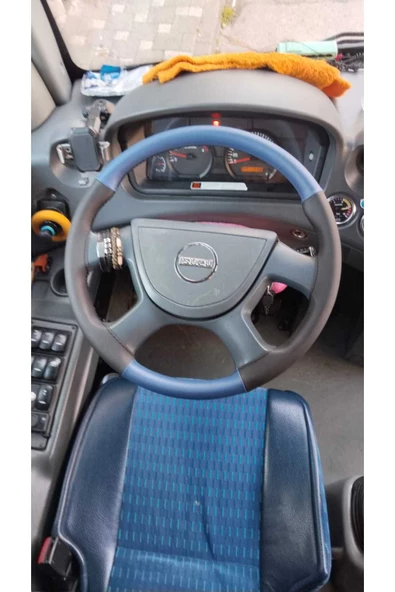 DİKİŞLİ DİREKSİYON KILIFI SİYAH/MAVİ DERİ SİYAH DİKİŞLİ ISUZU NOVO İÇİN - Resim 2