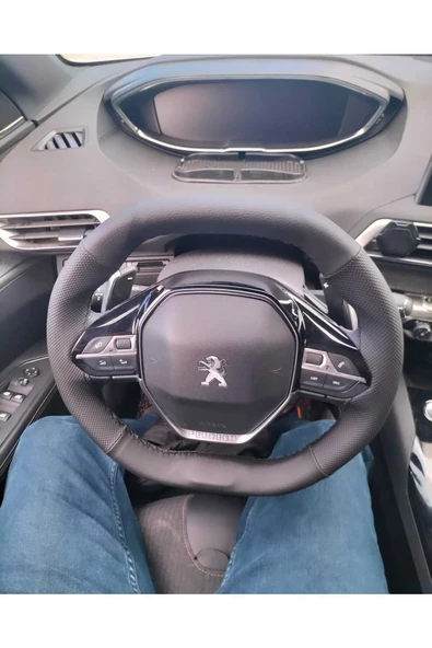 DİKİŞLİ DİREKSİYON KILIFI İTHAL DAMARLI NOKTALI DERİ SİYAH DİKİŞLİ PEUGEOT 2008 - 3008 İÇİN - Resim 3