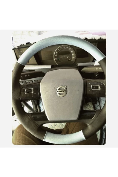 DİKİŞLİ DİREKSİYON KILIFI SİYAH GRİ DERİ SİYAH DİKİŞLİ VOLVO TIR KAMYON İÇİN ürün görseli