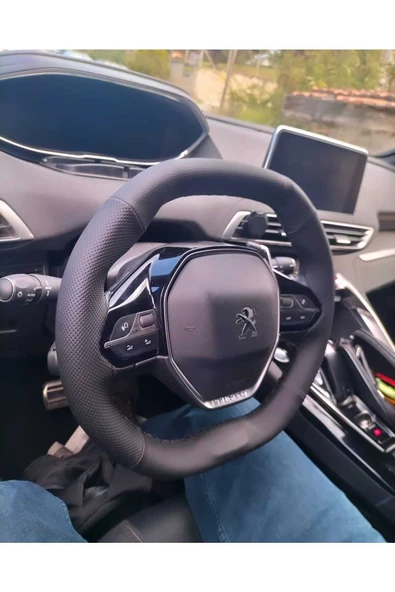 DİKİŞLİ DİREKSİYON KILIFI İTHAL DAMARLI NOKTALI DERİ SİYAH DİKİŞLİ PEUGEOT 2008 - 3008 İÇİN ürün görseli