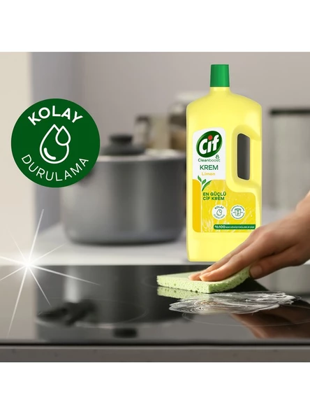 Cif Krem Yüzey Temizleyici Limon Kokulu Yağ ve Kireç Sökücü Leke Çıkarıcı 1500 ML - 6