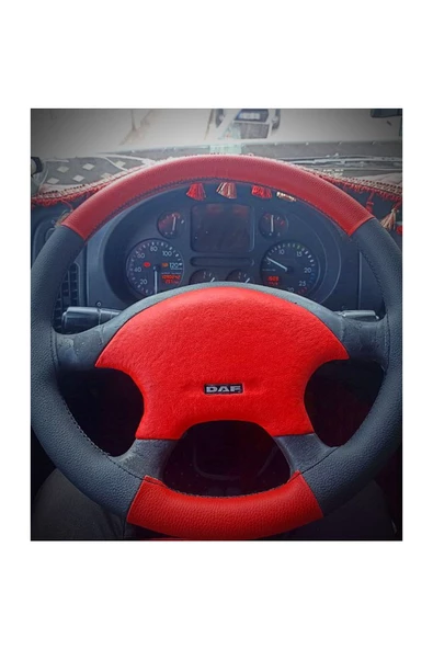 DİKİŞLİ DİREKSİYON KILIFI SİYAH/KIRMIZI DERİ SİYAH DİKİŞLİ TIR KAMYON DAF İÇİN ürün görseli