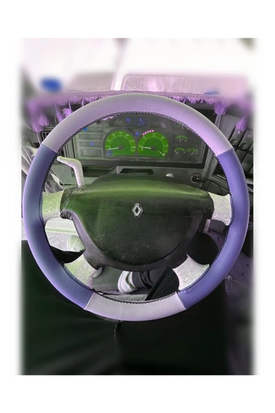 DİKİŞLİ DİREKSİYON KILIFI GRİ MAVİ DERİ SİYAH DİKİŞLİ RENAULT PREMİUM TIR KAMYON İÇİN ürün görseli