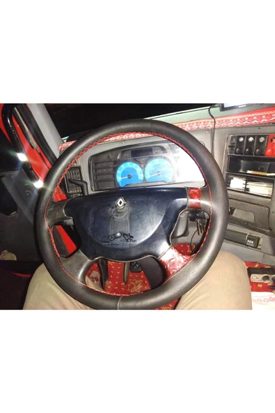 DİKİŞLİ DİREKSİYON KILIFI SİYAH DERİ KIRMIZI DİKİŞLİ RENAULT PREMİUM TIR KAMYON İÇİN ürün görseli
