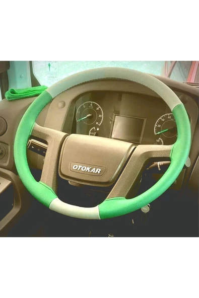 DİKİŞLİ DİREKSİYON KILIFI GRİ YEŞİL DERİ SİYAH DİKİŞLİ OTOKAR OTOBÜS İÇİN ürün görseli