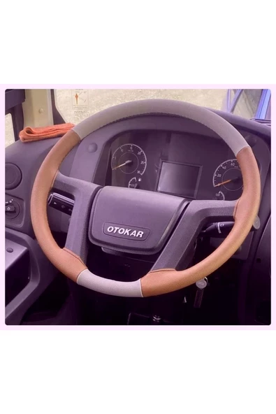 DİKİŞLİ DİREKSİYON KILIFI GRİ TABA DERİ SİYAH DİKİŞLİ OTOKAR OTOBÜS İÇİN - Resim 2