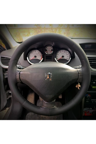 DİKİŞLİ DİREKSİYON KILIFI SİYAH DERİ SİYAH DİKİŞLİ PEUGEOT 207 İÇİN ürün görseli