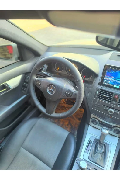 DİKİŞLİ DİREKSİYON KILIFI İTHAL SİYAH DERİ NOKTALI DERİ SİYAH DİKİŞLİ MERCEDES C180 İÇİN - 1