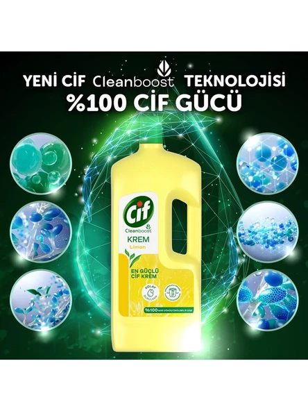 Cif Krem Yüzey Temizleyici Limon Kokulu Yağ ve Kireç Sökücü Leke Çıkarıcı 1500 ML - 4