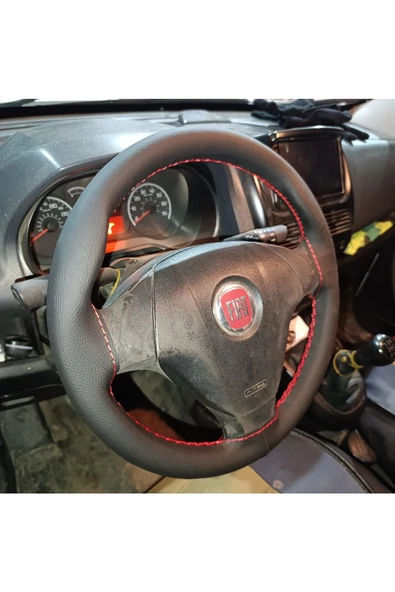 DİKİŞLİ DİREKSİYON KILIFI SİYAH - KIRMIZI DİKİŞLİ FIAT DOBLO İÇİN - Resim 2