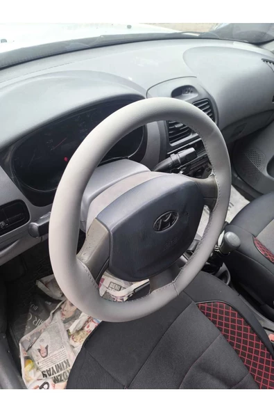 DİKİŞLİ DİREKSİYON KILIFI GRİ DERİ GRİ DİKİŞLİ HYUNDAİ ADMİRE İÇİN - Resim 2