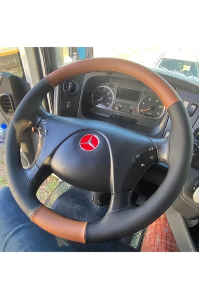 DİKİŞLİ DİREKSİYON KILIFI TABA/SİYAH DERİ SİYAH DİKİŞLİ MERCEDES - Resim 2