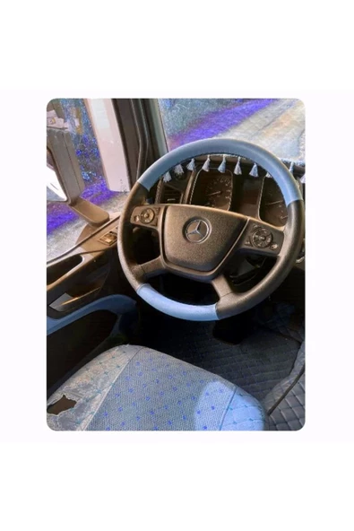 DİKİŞLİ DİREKSİYON KILIFI GRİ SİYAH DERİ SİYAH DİKİŞLİ MERCEDES TIR KAMYON İÇİN ürün görseli