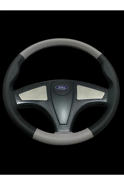 DİKİŞLİ DİREKSİYON KILIFI GRİ/SİYAH DERİ SİYAH DİKİŞLİ FORD CARGO KAMYON TIR İÇİN - Resim 2