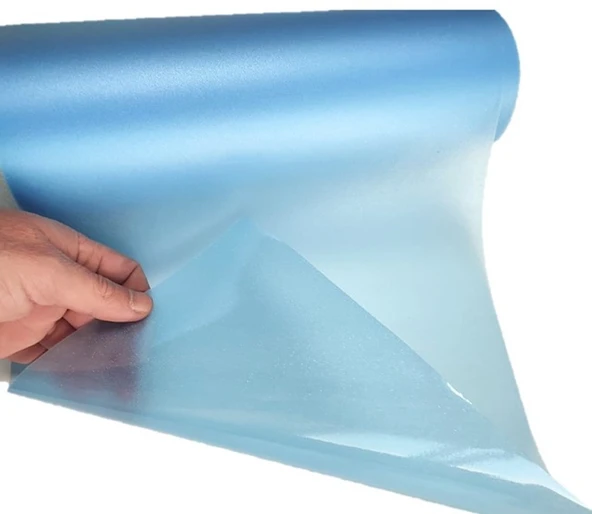 Parlak Simli Görünüm Mavi Renk Yapışkanlı Folyo 30 Cm 1 Metre - 2