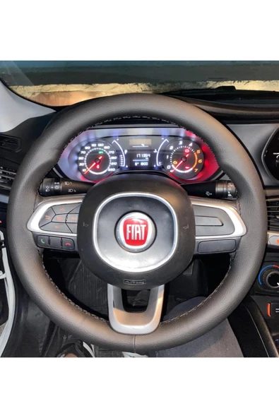 DİKİŞLİ DİREKSİYON KILIFI İTHAL SİYAH DERİ SİYAH DİKİŞLİ FIAT EGEA İÇİN