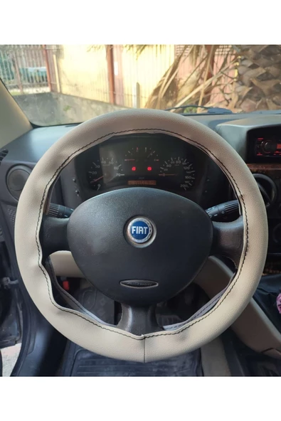DİKİŞLİ DİREKSİYON KILIFI BEJ DERİ SİYAH DİKİŞLİ FIAT DOBLO İÇİN - Resim 2