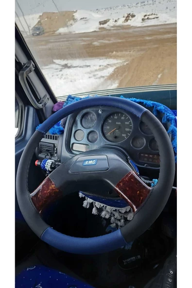 DİKİŞLİ DİREKSİYON KILIFI SİYAH/MAVİ DERİ SİYAH DİKİŞLİ BMC PRO KAMYON TIR İÇİN