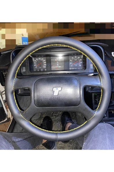 DİKİŞLİ DİREKSİYON KILIFI SİYAH DERİ SARI DİKİŞLİ TOFAŞ İÇİN - Resim 2