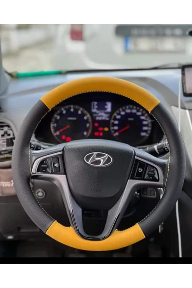 DİKİŞLİ DİREKSİYON KILIFI SARI/SİYAH DERİ SARI DİKİŞLİ HYUNDAİ İÇİN ürün görseli