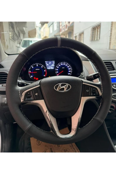 DİKİŞLİ DİREKSİYON KILIFI İTHAL NOKTALI NUBUK DERİ GRİ YÜZÜK/DİKİŞ HYUNDAİ ACCENT BLUE Uyumlu ürün görseli