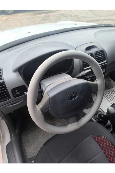 DİKİŞLİ DİREKSİYON KILIFI GRİ DERİ GRİ DİKİŞLİ HYUNDAİ ADMİRE İÇİN ürün görseli