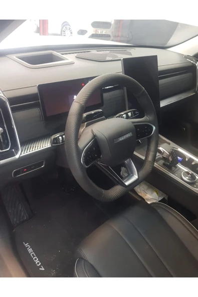 DİKİŞLİ DİREKSİYON KILIFI KARBON NOKTA DERİ SİYAH DİKİŞLİ JAECOO İÇİN - Resim 2