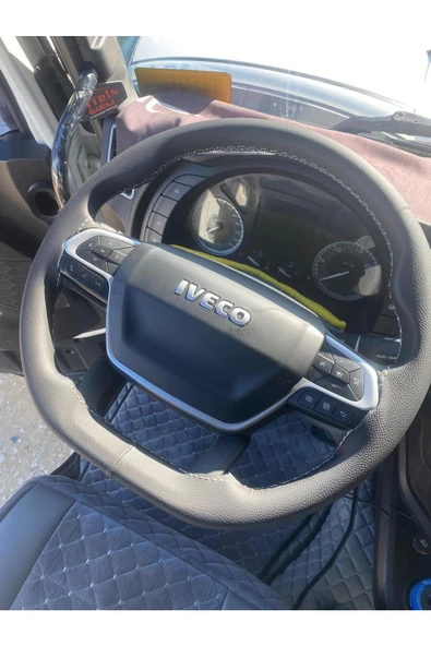 DİKİŞLİ DİREKSİYON KILIFI SİYAH DERİ GRİ DİKİŞ IVECO TIR / KAMYON - Resim 2
