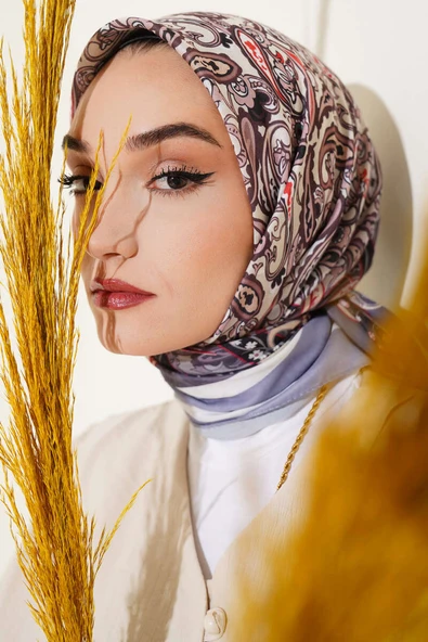 Paisley Desenli Soft Pamuk Eşarp Gri - Resim 2