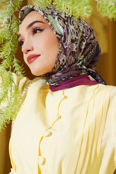 Paisley Desenli Soft Pamuk Eşarp Magenta - Resim 2