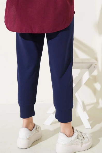 Bel Lastikli Dar Paça Basic Pantolon Lacivert - 3