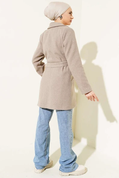 Cep Kapaklı Kaşe Kaban Vizon - Resim 3