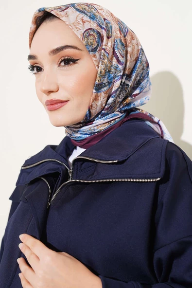 Otantik Paisley Desen Eşarp Bordo Gri - Resim 2