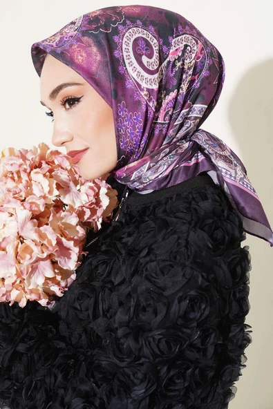 Çiçekli Paisley Desen Eşarp Mürdüm - 2