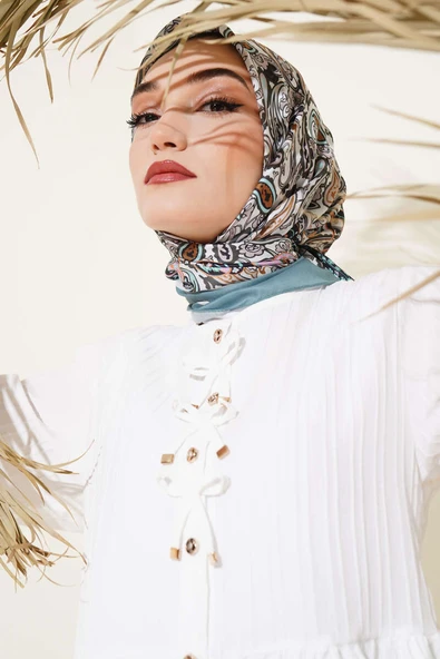 Paisley Desenli Soft Pamuk Eşarp Çağla Yeşili - Resim 2