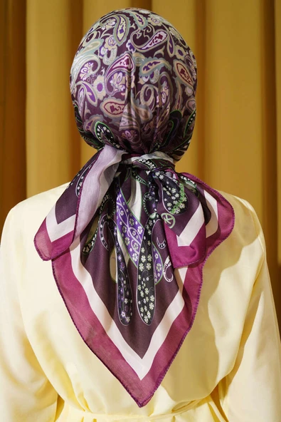Paisley Desenli Soft Pamuk Eşarp Magenta - Resim 3