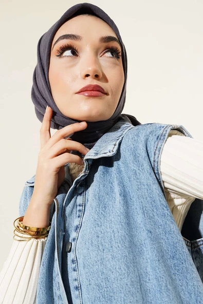 Püsküllü Model Koyu Gri Ayrobin Eşarp - 2