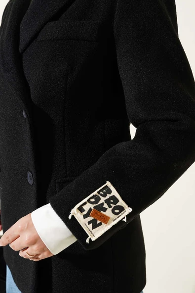 Kol Armalı Kaşe Kaban Siyah - Resim 4