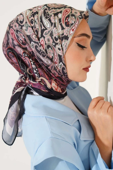 Paisley Desenli Soft Pamuk Eşarp Mürdüm - Resim 2