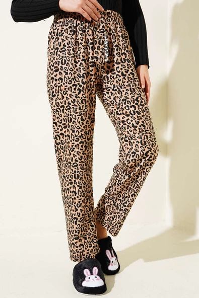 Desenli Süet Pijama Altı Latte