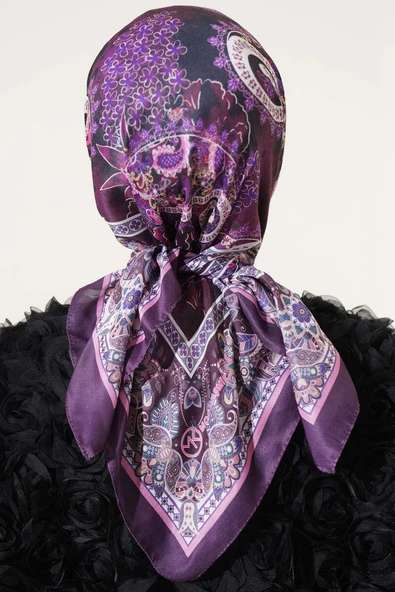 Çiçekli Paisley Desen Eşarp Mürdüm - 3