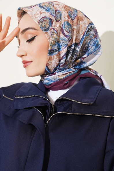 Otantik Paisley Desen Eşarp Bordo Gri ürün görseli 1