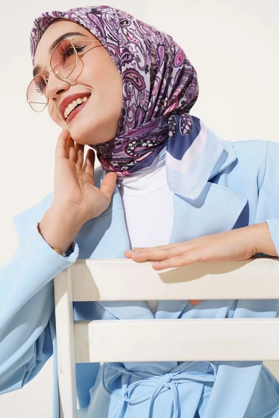 Paisley Desenli Soft Pamuk Eşarp Bebe Mavi - Resim 2