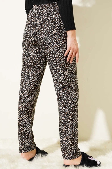 Desenli Süet Pijama Altı Leopar Ekru - Resim 3