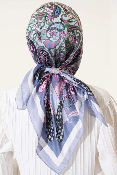 Paisley Desenli Soft Pamuk Eşarp Soft Mavi - Resim 3
